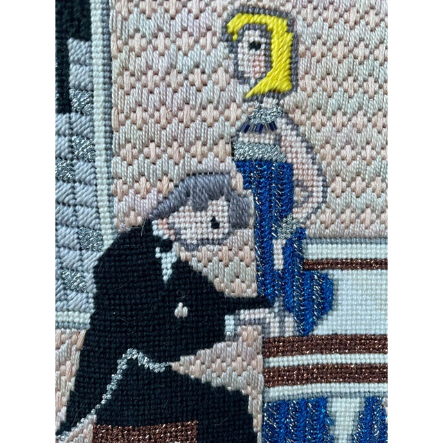 1980s Vintage Framed Embroidered Party People Portraiture For Sale - Image 11 of 12