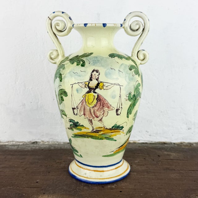 Rustic Antique Italian Majolica Vase with Hand Painted Ceramic Amphora by Fenice, Albisola, 1920s For Sale - Image 3 of 12