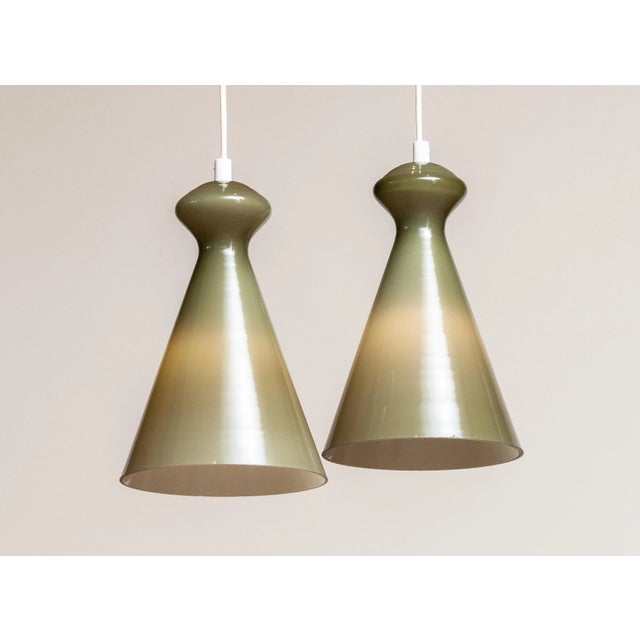 Glass Pendants in Olive Green by Maria Lindeman for Idman Oy, Finland, 1950 For Sale - Image 6 of 9