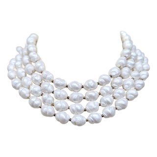 Vintage Signed Crown Trifari Faux-Pearl Beaded Collar Necklace For Sale