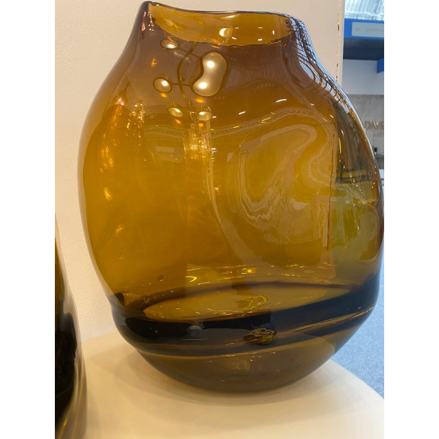 Italian Artistic Amber/Fume Murano Glass Vases- a Pair For Sale - Image 9 of 9