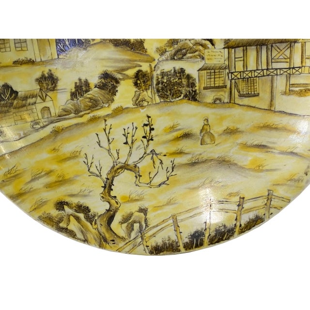 Chinese Yellow White Village Tree Graphic Porcelain Decor Plate For Sale - Image 4 of 9