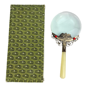 Vintage Chinese Nephrite Magnifying Glass With Original Box