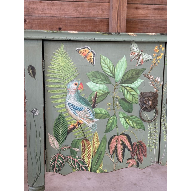 Traditional Vintage Hand-Painted & Decoupaged Botanical Jungle Cabinet – Custom Mixed Media Art Piece For Sale - Image 3 of 12