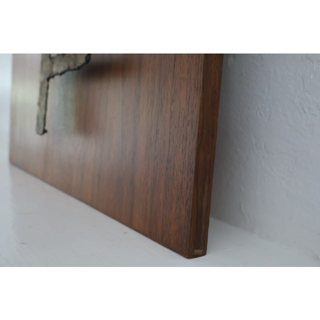 Peter Pepper Products Brutalist Torch-Cut Brass Wall Sculpture on Walnut Panel For Sale In San Francisco - Image 6 of 10