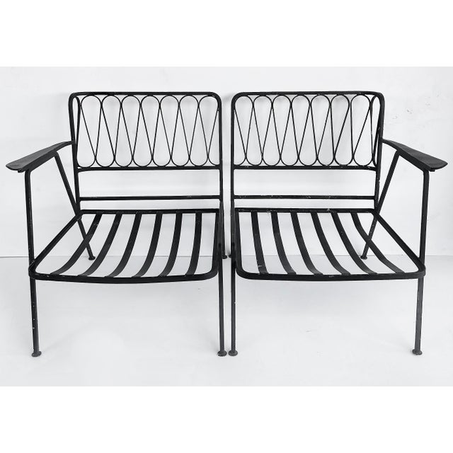 Metal 1950s Maurizio Tempestini Salterini Ribbon Back Wrought Iron Settee With New Cushions, Attributed For Sale - Image 7 of 9
