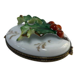 1990s Vintage Limoges France Holly Trinket Box