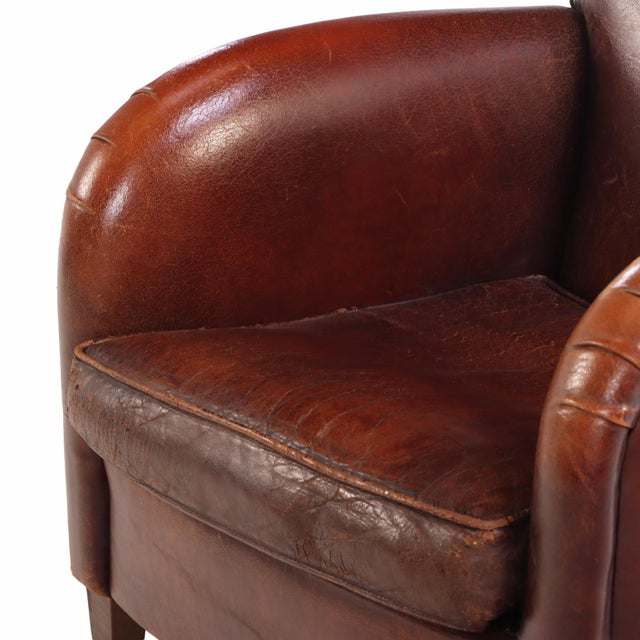 1960s Dutch Art Deco Style Leather Club Chair, C. 1960. For Sale - Image 5 of 8