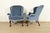 Kindel Furniture Chippendale Carved Mahogany Blue Velvet Upholstered Wingback Lounge Chairs, Pair For Sale - Image 9 of 14