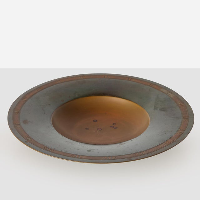 Description Description Bronze Platter by Just Andersen Denmark, c1940s A footed circular patinated bronze platter with an...
