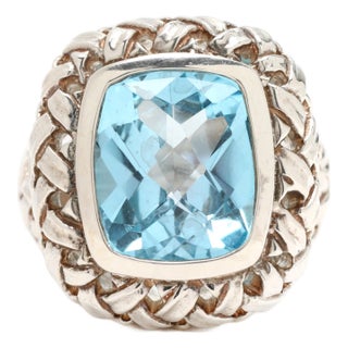 Slane Blue Topaz Basketweave Ring, Sterling Silver, Ring Size 7 For Sale