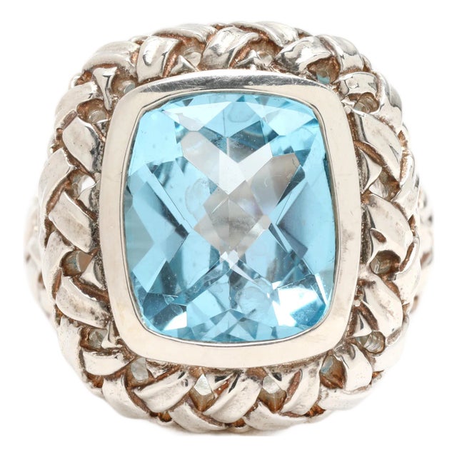 Slane Blue Topaz Basketweave Ring, Sterling Silver, Ring Size 7 For Sale