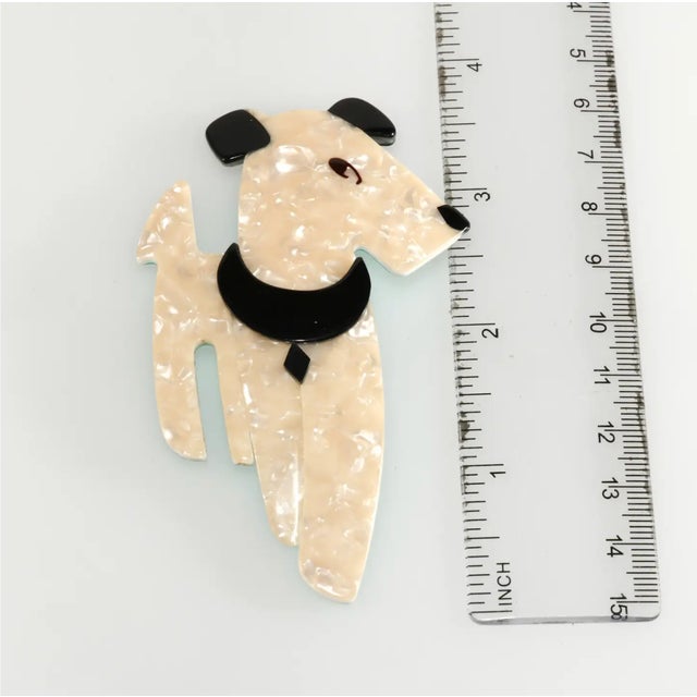 Art Deco 1990s Vintage Lea Stein Dog Brooch Ric the Airedale Terrier Confetti Cellulose Acetate For Sale - Image 3 of 4