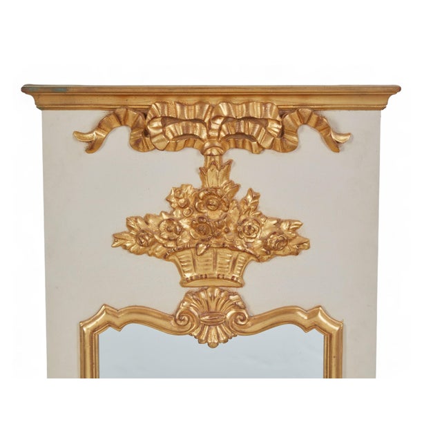French Gustavian Style Louis XV Giltwood Grey Painted Trumeau Mirror For Sale - Image 3 of 3