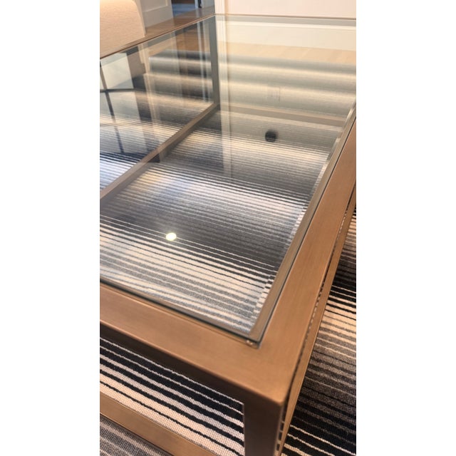 Attributed Arhaus Bronze-Finished Metal and Glass Rectangular Coffee Table For Sale - Image 11 of 11
