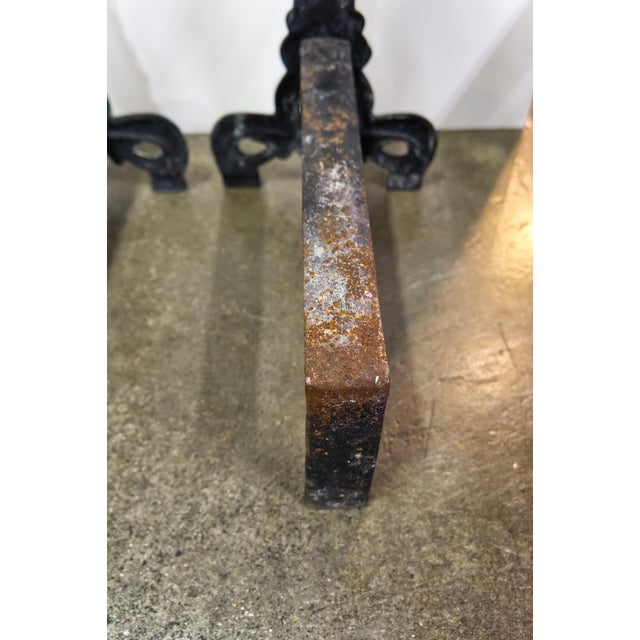 Early to Mid 18th Century Brass Fire Dogs Andirons With Disc Finial a Pair For Sale In Louisville - Image 6 of 6