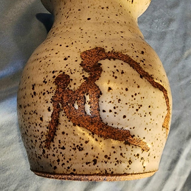 Shabby Chic Late 20th Century Gray & Brown Earthtone Handmade Signed Pottery For Sale - Image 3 of 9