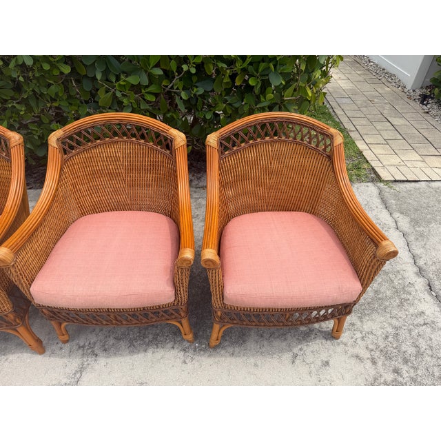 Vintage Palecek Wicker Dining Armchairs With Cushions – Set of 4 For Sale - Image 12 of 18