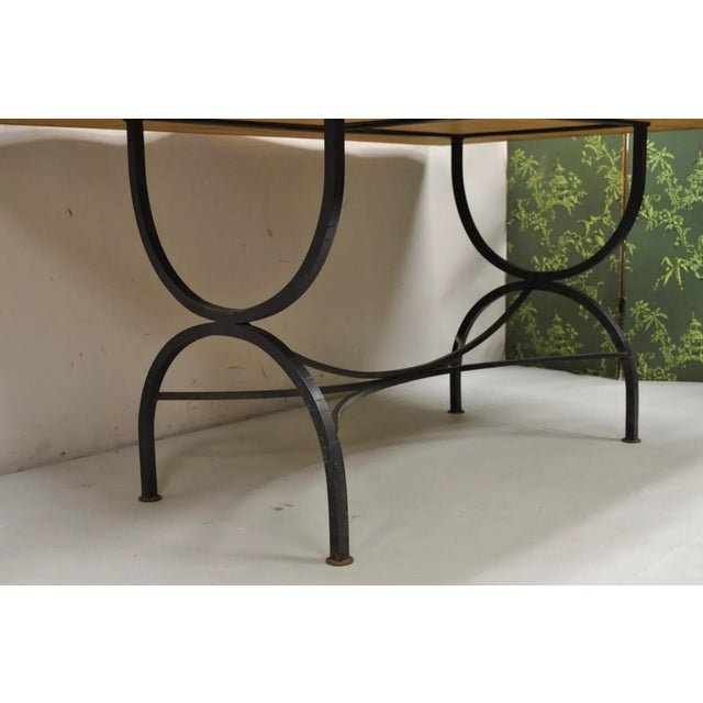 Traditional Vintage Regency Farmhouse Iron Curule Base Butcher Block Wood Top Dining Table For Sale - Image 3 of 12