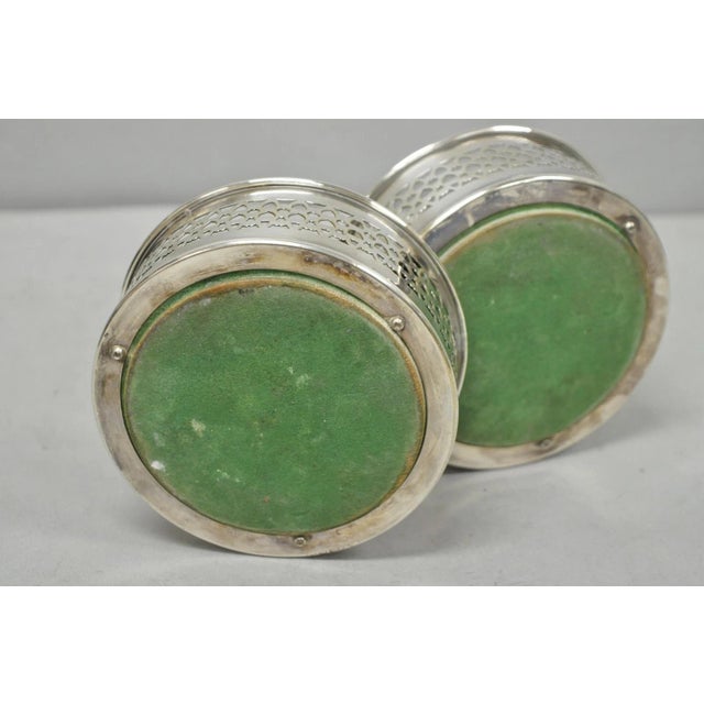 Vintage English Victorian Wood & Silver Plated Bar Wine Bottle Coaster - A Pair For Sale - Image 10 of 11