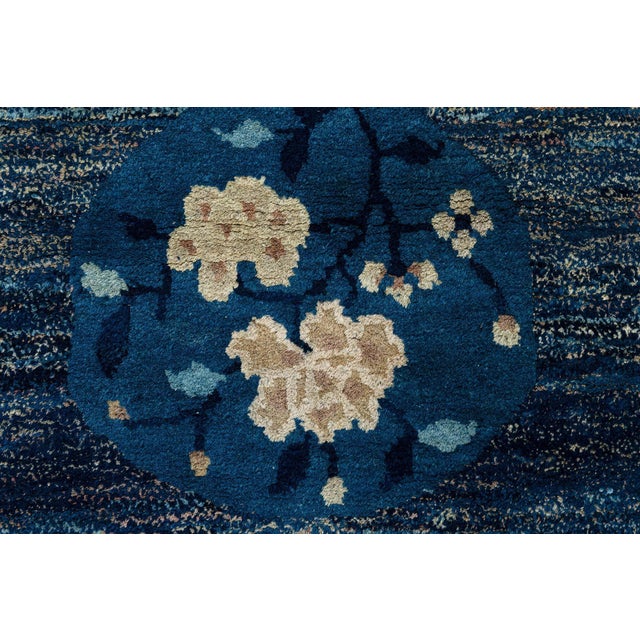 Asian Doris Leslie Blau Vintage Chinese Floral Navy Blue Hand-Knotted Wool Rug For Sale - Image 3 of 10