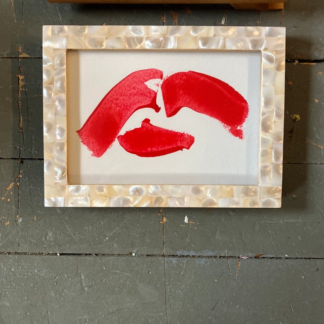 2 original 5 x 7 frames on paper unsigned Overall size with tabletop mother of pearl frames is 6 x 8