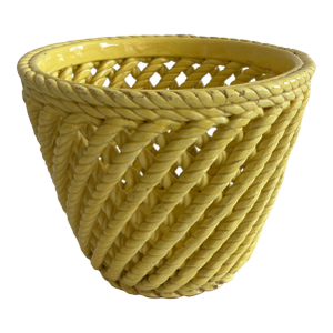 Old School Palm Beach Yellow Glazed Ceramic Cache Pot