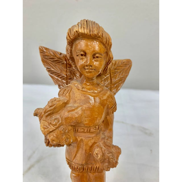 Late 20th Century Vintage Hand Carved Wooden Angel Figurine For Sale - Image 5 of 8