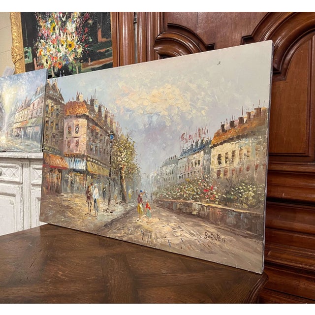 Pair of Mid-Century Parisian Scenes Oil on Canvas Paintings Signed C. Burnett For Sale - Image 11 of 13