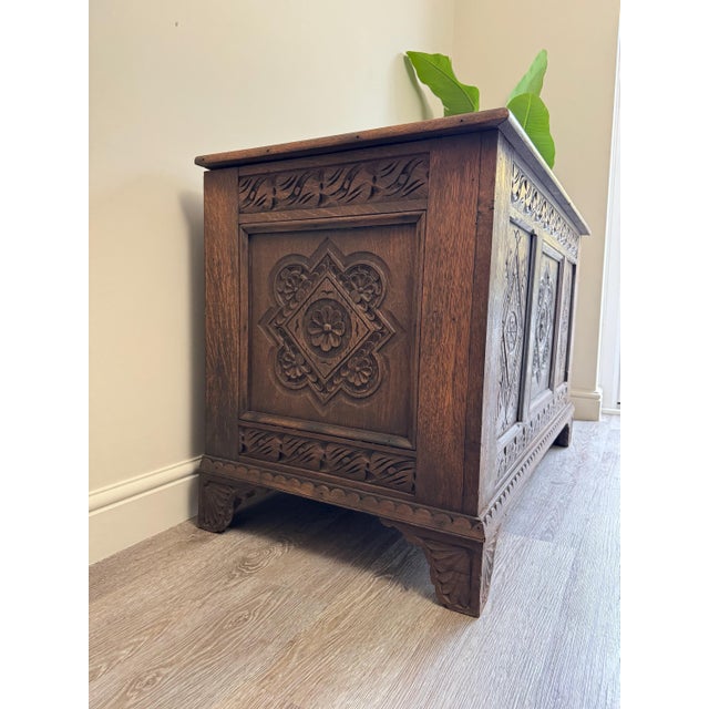 Antique Carved Oak Blanket Chest, 18th Century For Sale - Image 4 of 12