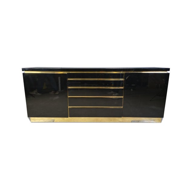 Brass and Lacquer Sideboard from Jean Claude Mahey, 1970s For Sale - Image 9 of 12