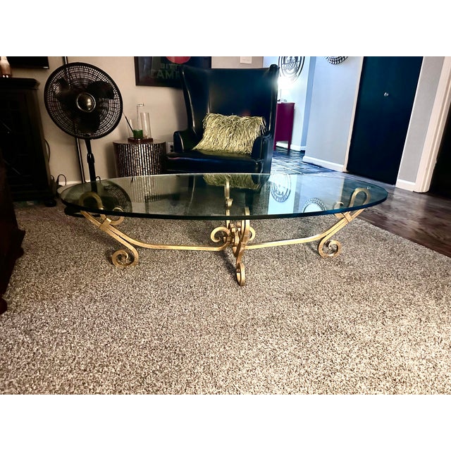 Vintage Hollywood Regency Gold Gilt Wrought Iron Coffee Cocktail Table Exquisitely Large For Sale - Image 11 of 13