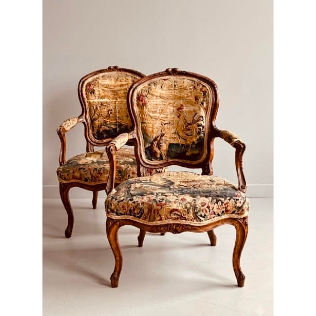 Pair of Early 19th Century French Louis XV Style Children's Armchairs, Aubusson Tapestry Fauteuils, Carved Walnut Cabriole Legs For Sale - Image 17 of 18