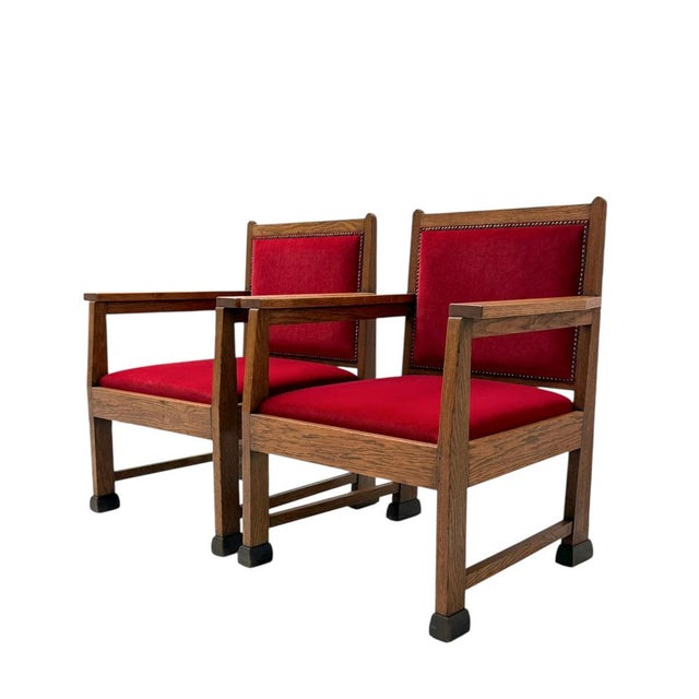 Brown Art Deco Lounge Chairs in Oak and Velvet by Architect Schubad, 1920s, Set of 2 For Sale - Image 8 of 16