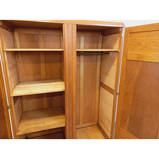 Vintage Art Deco Style Wardrobe in Oak, 1950s For Sale - Image 13 of 15