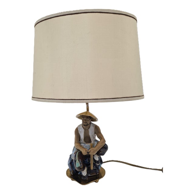 Ceramic Table Lamp with Fisherman Figurine, 1960s-1970s For Sale