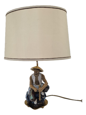 Ceramic Table Lamp with Fisherman Figurine, 1960s-1970s