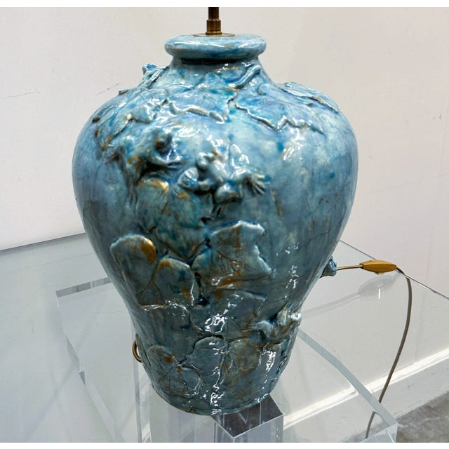 French Ceramic Lamp in Turquoise Glaze For Sale - Image 11 of 11
