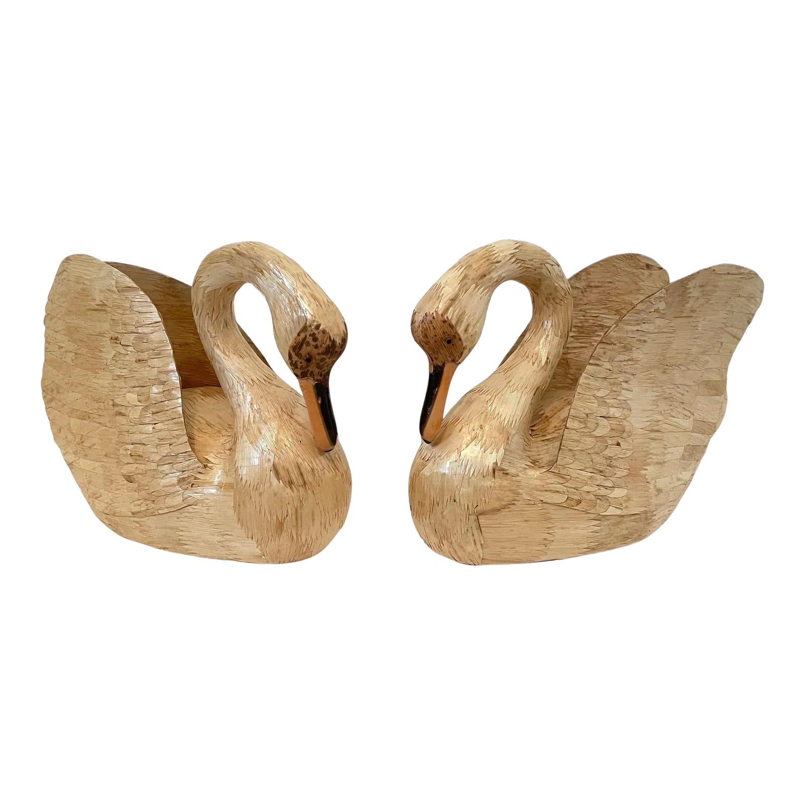 Swan Vintage Handmade Wooden Corn Husk Swans. Set of 2 | Chairish