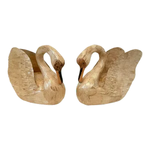 Swan Vintage Handmade Wooden Corn Husk Swans. Set of 2