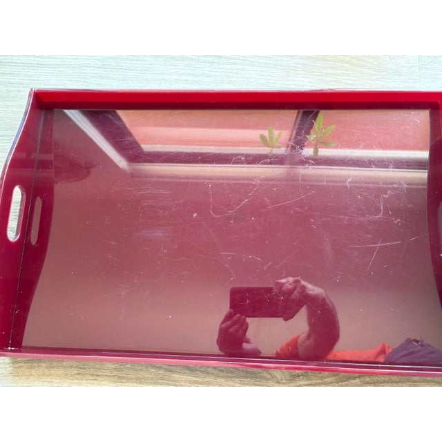 1990s Extra Large Burgundy Lucite Serving Tray For Sale - Image 5 of 9