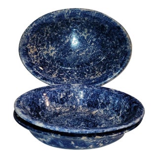 Mid 19th Century Collection of Three 19thc Sponge Ware Vegetable Bowls -3 For Sale