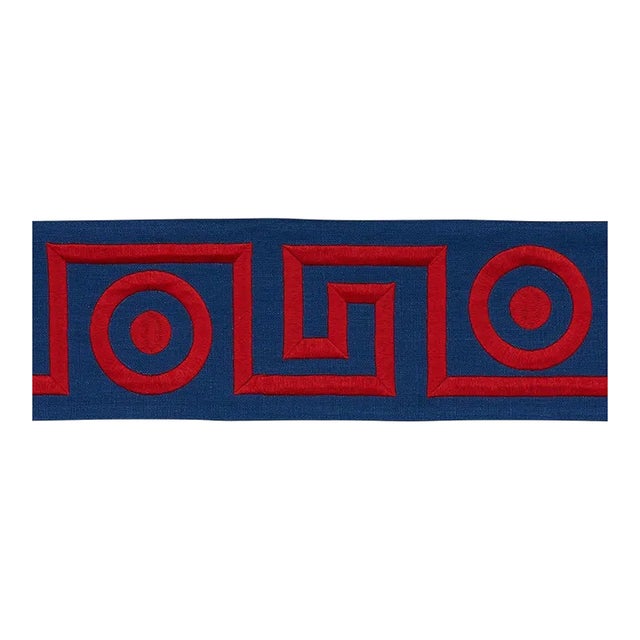 Schumacher X Mary McDonald Plato Tape Trim in Navy & Red For Sale