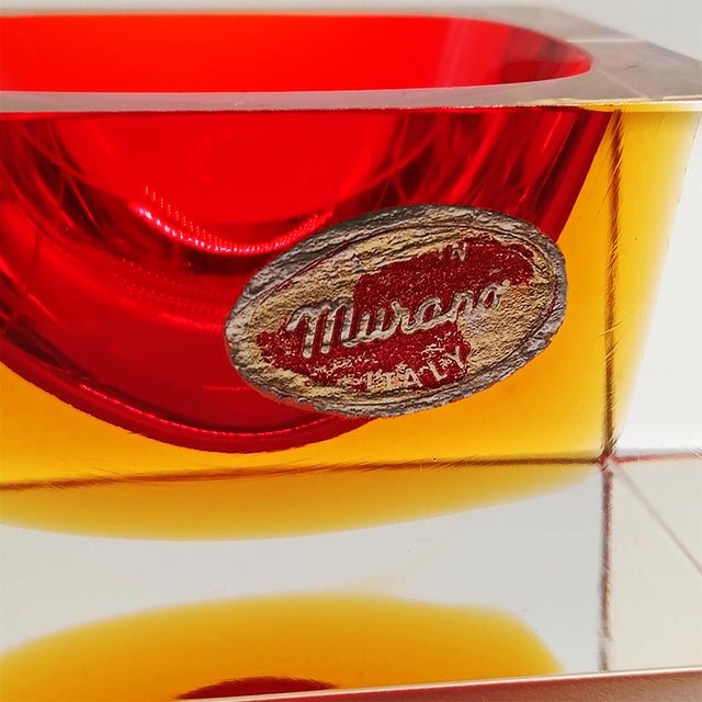 Red Handcrafted Square Ashtray or Catch-All in Murano Glass by Flavio Poli for Seguso, 1960s For Sale - Image 8 of 11