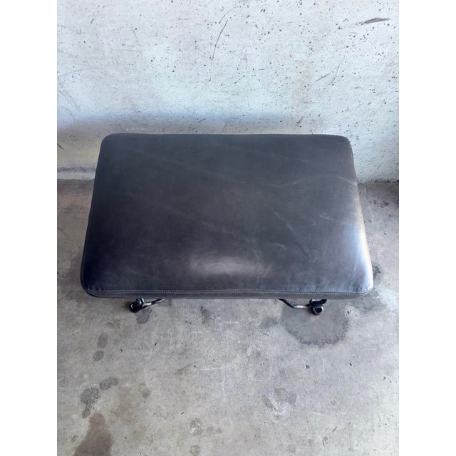 Mid 20th Century Vintage Sculptural Forged Iron and Leather Bench in the Style of Giacometti For Sale - Image 5 of 7