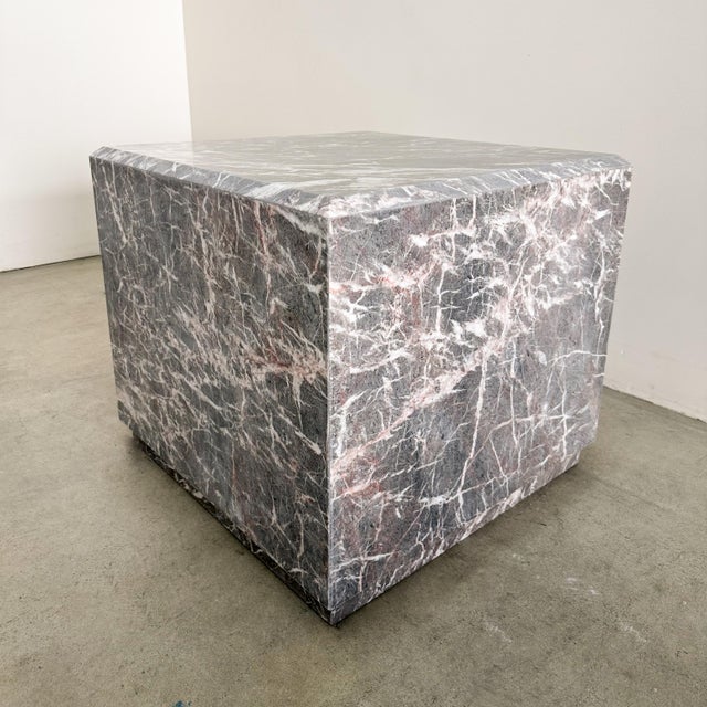 Vintage Mid-Century Modern Square Honed Marble End Table / Display Stand For Sale - Image 9 of 10