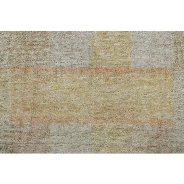 Mid-Century Modern Rug & Kilim’s Scandinavian Style Rug With Beige-Brown and Gold Geometric Pattern For Sale - Image 3 of 8