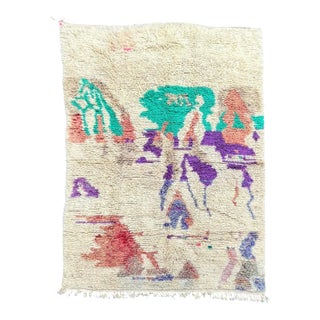 Hand-Knotted Moroccan Boujad Berber Rug — Abstract Multicolor Wool on Ivory — 6'6" X 9'10" For Sale