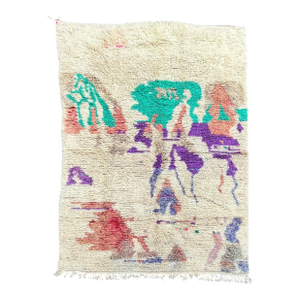 Hand-Knotted Moroccan Boujad Berber Rug — Abstract Multicolor Wool on Ivory — 6'6" X 9'10"