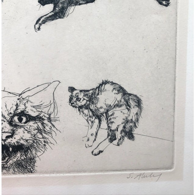 Printmaking Materials 1965 Sigmund Abeles Self Portrait With Cats Etching For Sale - Image 7 of 9